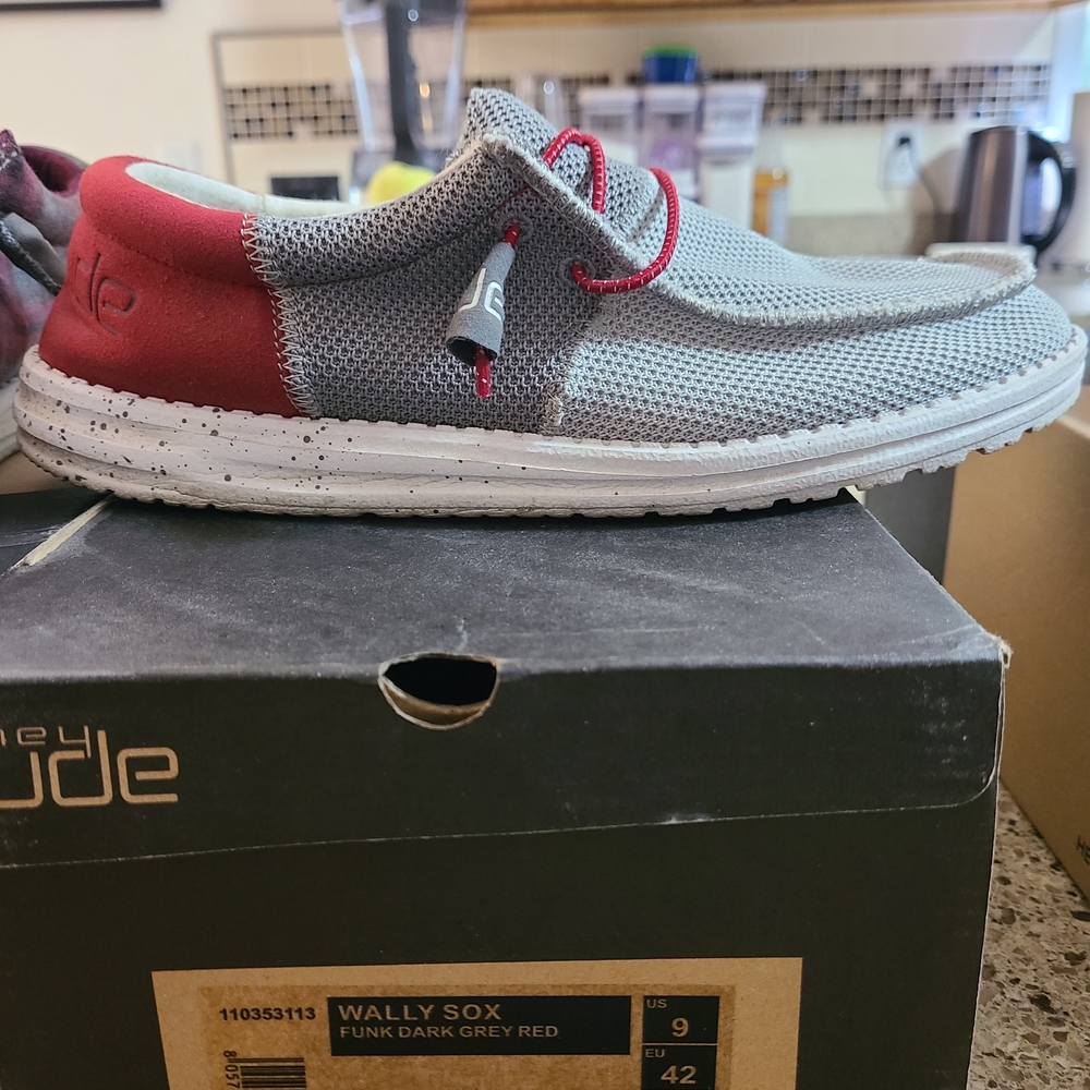 Hey Dude Wally Sox Gray and Red Loafers